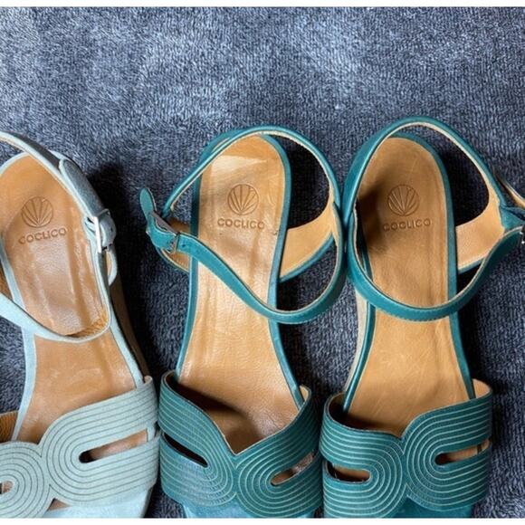 NEW $730 COCLICO Midwood Wedge Sandals ( 39 ) - Teal /‎ Mint Bundle - Picture 2 of 6